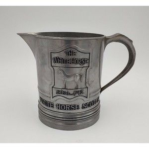 The White Horse Cellar Scotch Whiskey Metal Tankard Pitcher Cup Mug VTG Scotland